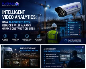 CCTV Tower Hire Leeds: Costs, Setup Time and What You Get 4 AI-powered intelligent video analytics CCTV monitoring a UK construction site with real-time threat detection and reduced false alarms.
