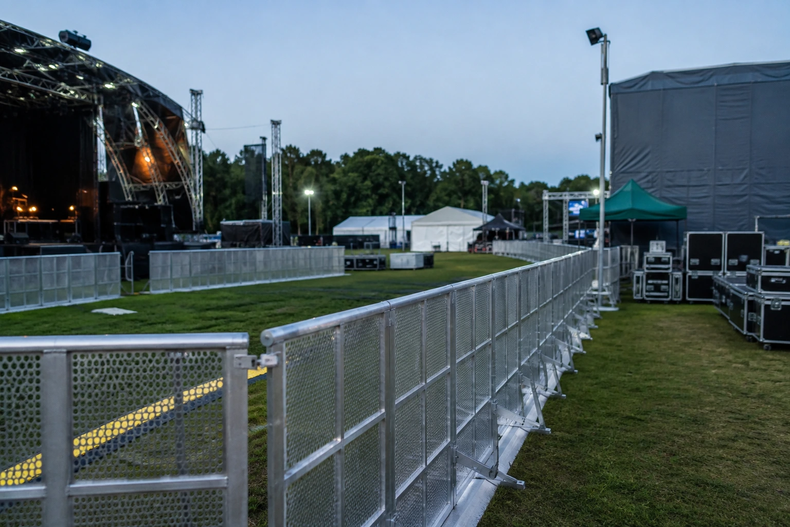 Temporary event site security covering public entrances and restricted event areas