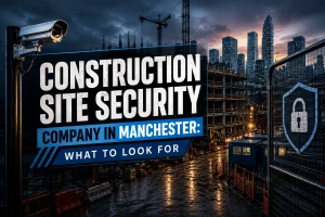 Fast CCTV Tower Installation in Leeds: Our 48-Hour Deployment Process 4 Construction site security in Manchester featuring CCTV surveillance, secure perimeter fencing, cranes and an active construction site.