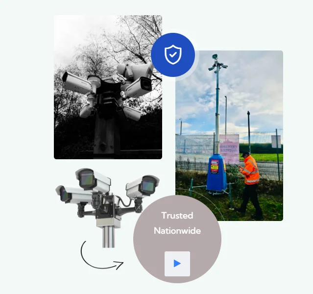Advanced CCTV cameras and mobile security tower providing monitored site security for construction and commercial sites in Leeds.